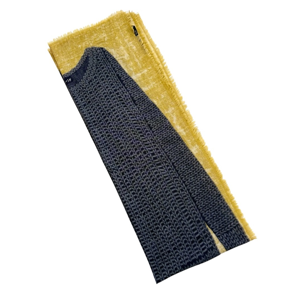 Inouitoosh 100% Wool Oversized Scarf Trompe L’oeil Blue Knit Dress Print 70x25